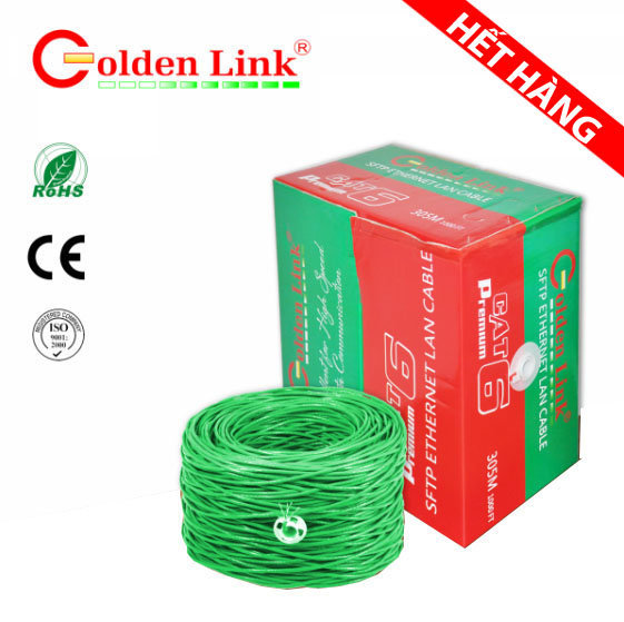 Cáp mạng Cat 6 SFTP, 4Pr CCA - Golden Link 305m/cuộn, vỏ màu xanh lá (hết hàng)
