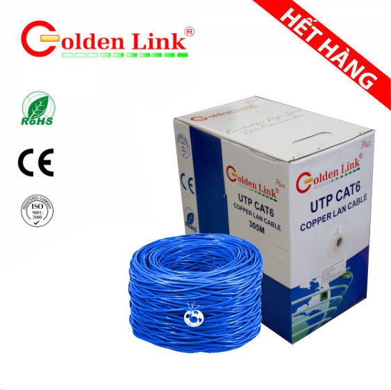 Cáp mạng Cat 6 UTP, 4Pr CU - Golden Link 305m/cuộn, vỏ màu xanh đậm (hết hàng)